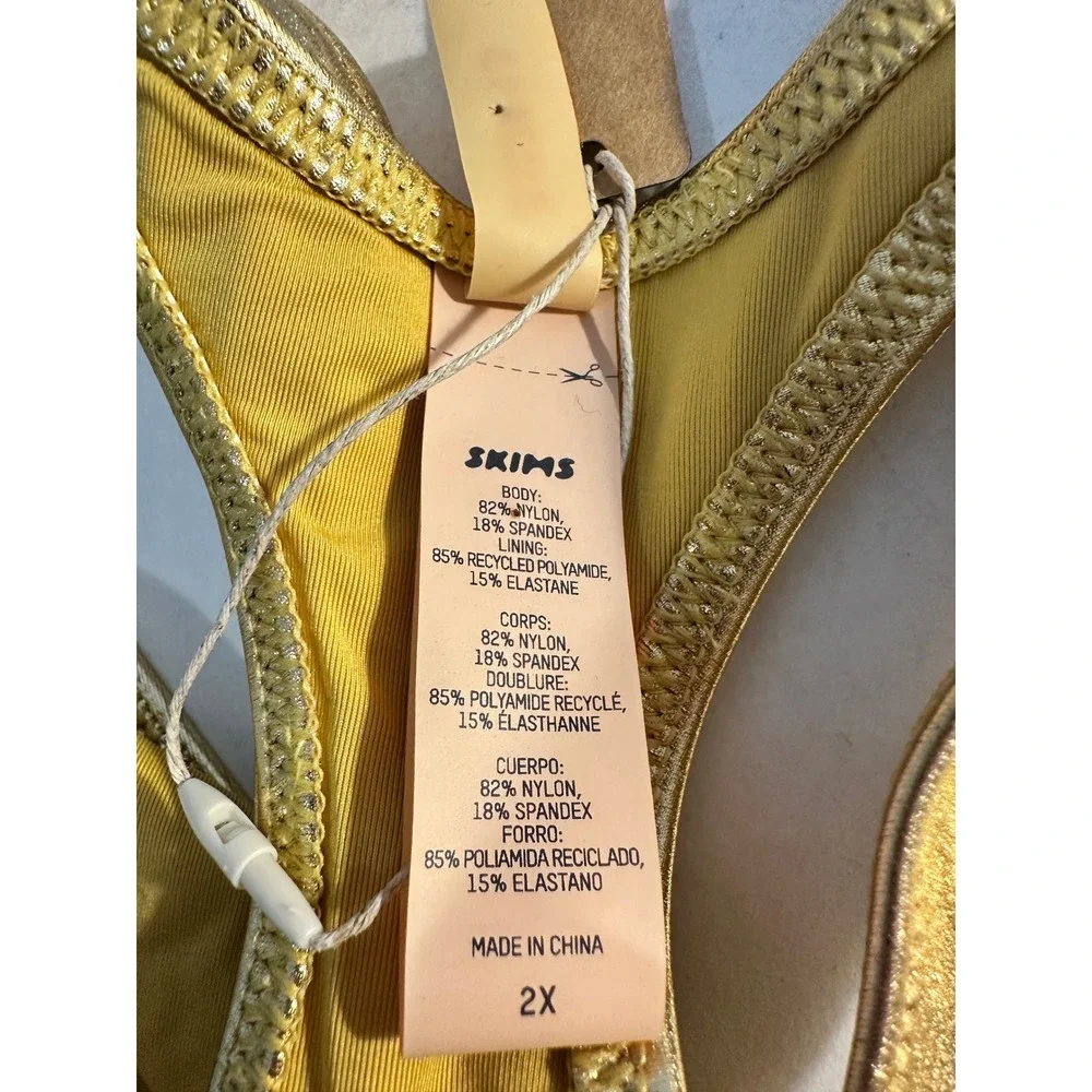 Skims Metallic Swim Monokini Gold Cutout One Piece Racerback Size 2X NEW‎